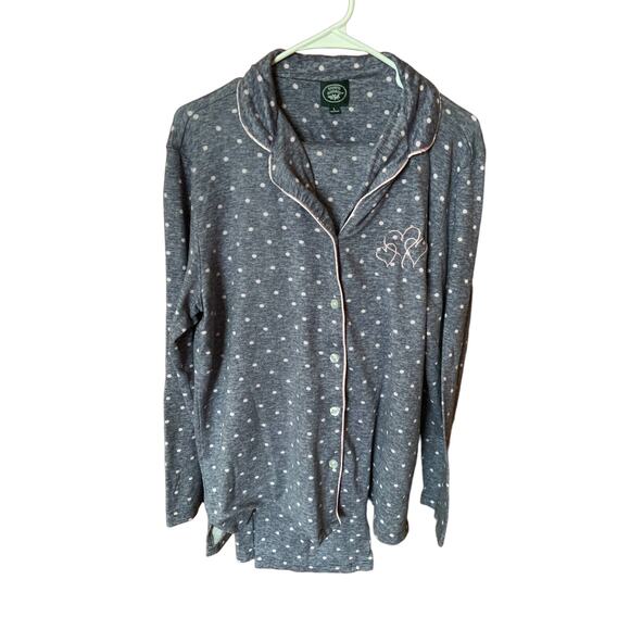 Laura Ashley Gray Polka Dots Sleepwear Heart Embroidered Size L - Picture 1 of 5